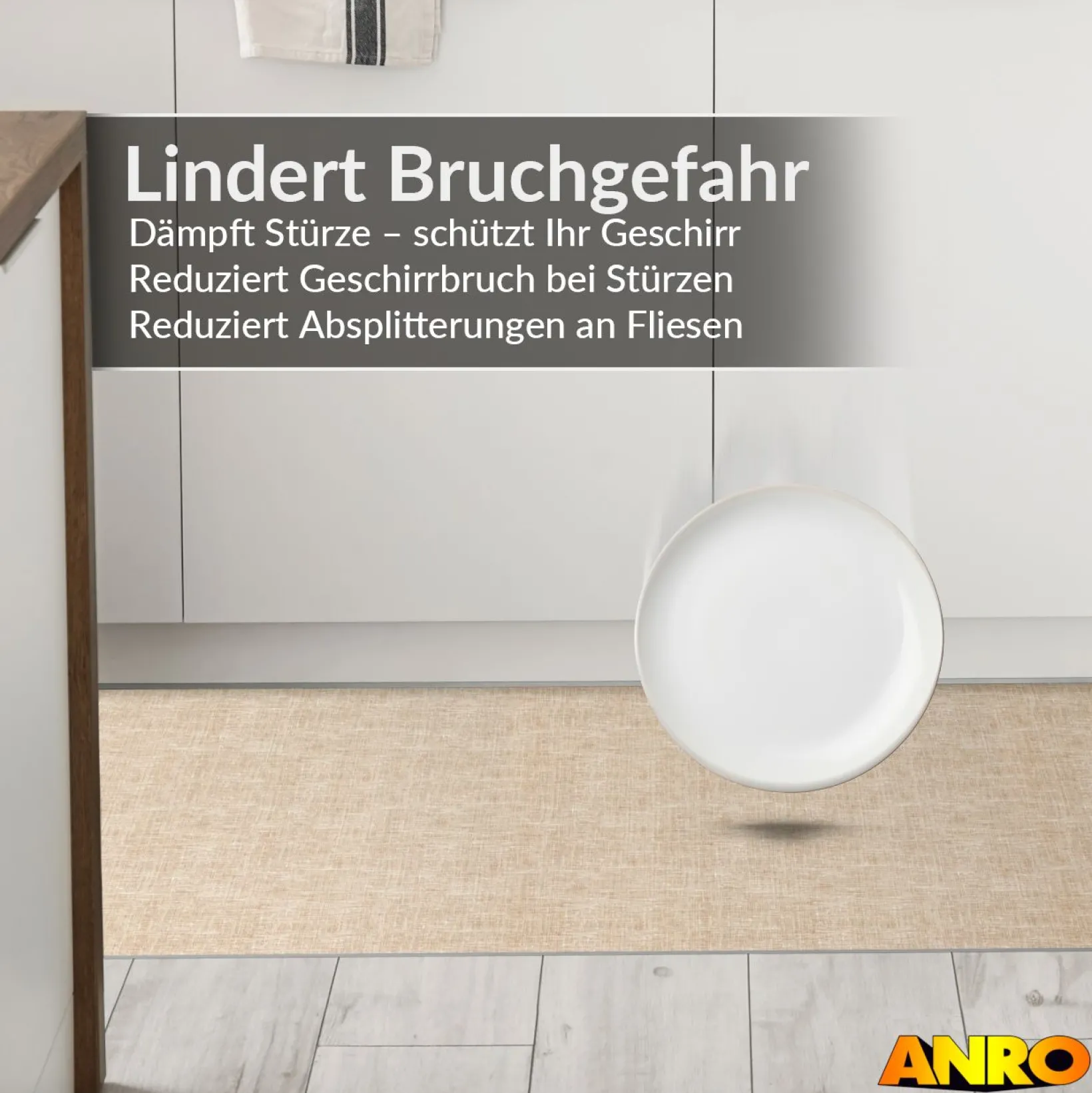 Küchenteppich Küchenläufer abwaschbar Teppichläufer Küche rutschfest Flur Läufer pflegeleicht Uni Beige Breite 67cm