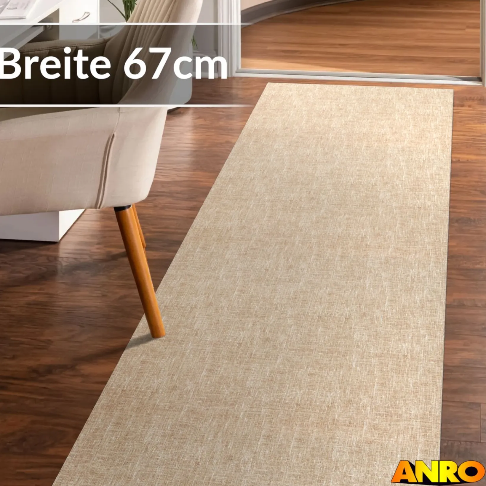 Küchenteppich Küchenläufer abwaschbar Teppichläufer Küche rutschfest Flur Läufer pflegeleicht Uni Beige Breite 67cm