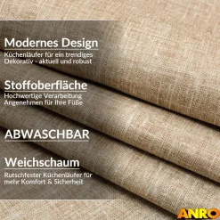 Küchenteppich Küchenläufer abwaschbar Teppichläufer Küche rutschfest Flur Läufer pflegeleicht Uni Beige Breite 67cm