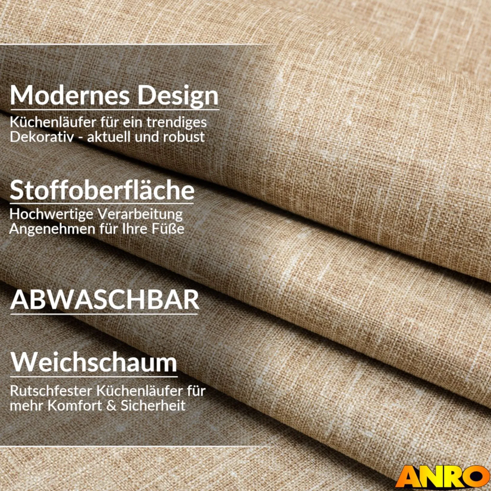 Küchenteppich Küchenläufer abwaschbar Teppichläufer Küche rutschfest Flur Läufer pflegeleicht Uni Beige Breite 67cm