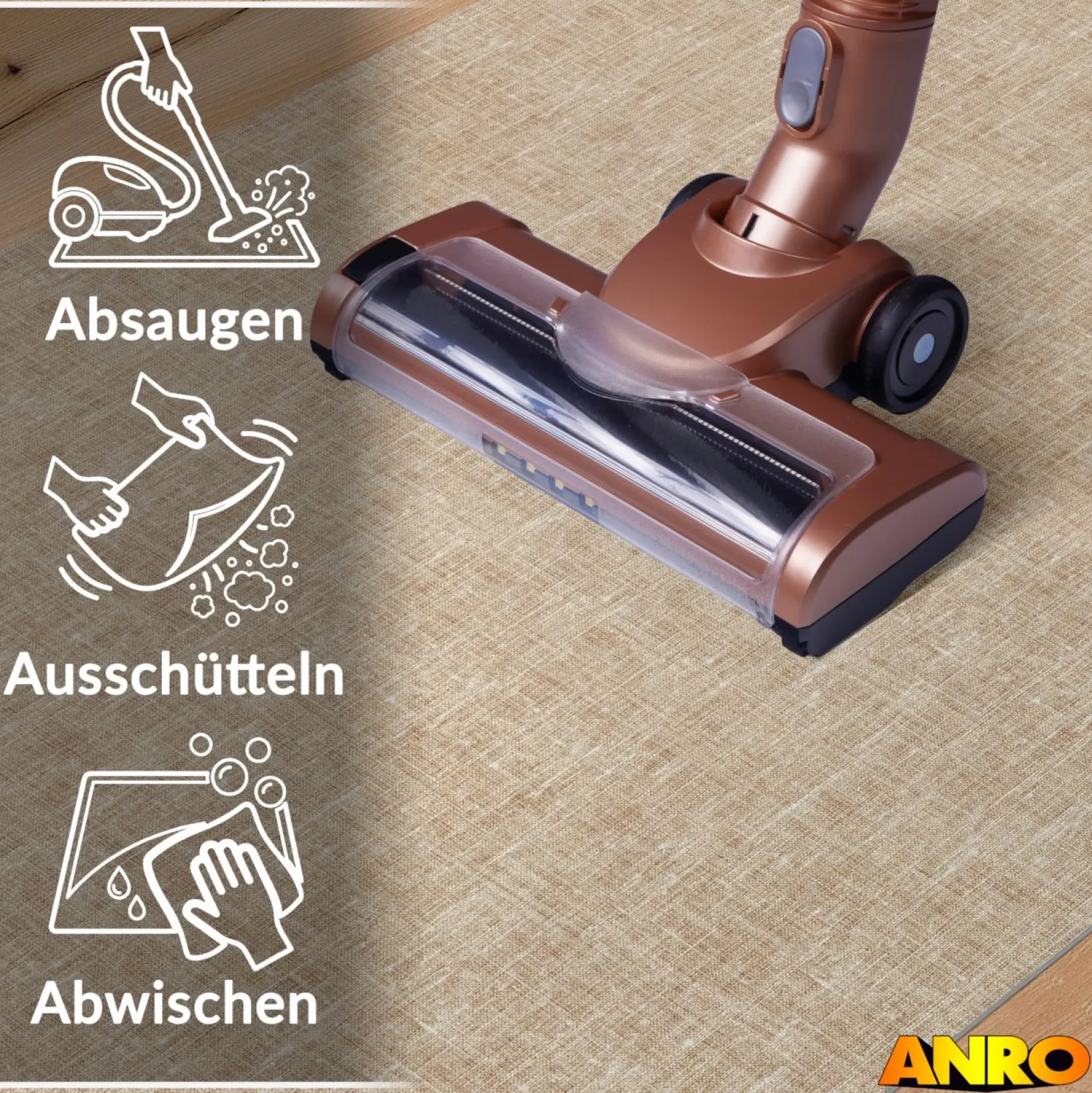 Küchenteppich Küchenläufer abwaschbar Teppichläufer Küche rutschfest Flur Läufer pflegeleicht Uni Beige Breite 67cm