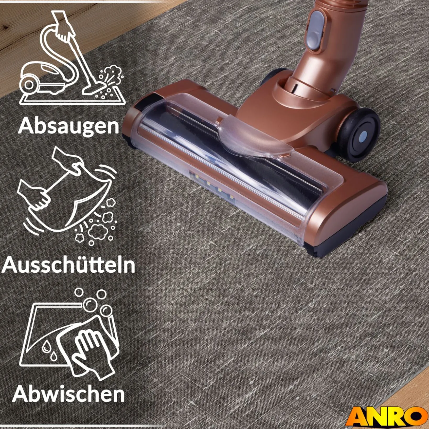 Küchenteppich Küchenläufer abwaschbar Teppichläufer Küche rutschfest Flur Läufer pflegeleicht Uni ANTRe Breite 67cm
