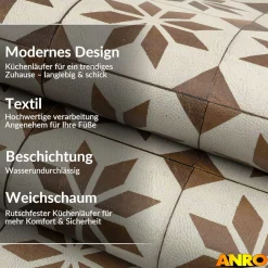 Küchenteppich Küchenläufer abwaschbar Teppichläufer Küche rutschfest Flur Läufer pflegeleicht Nordstern Breite 67cm
