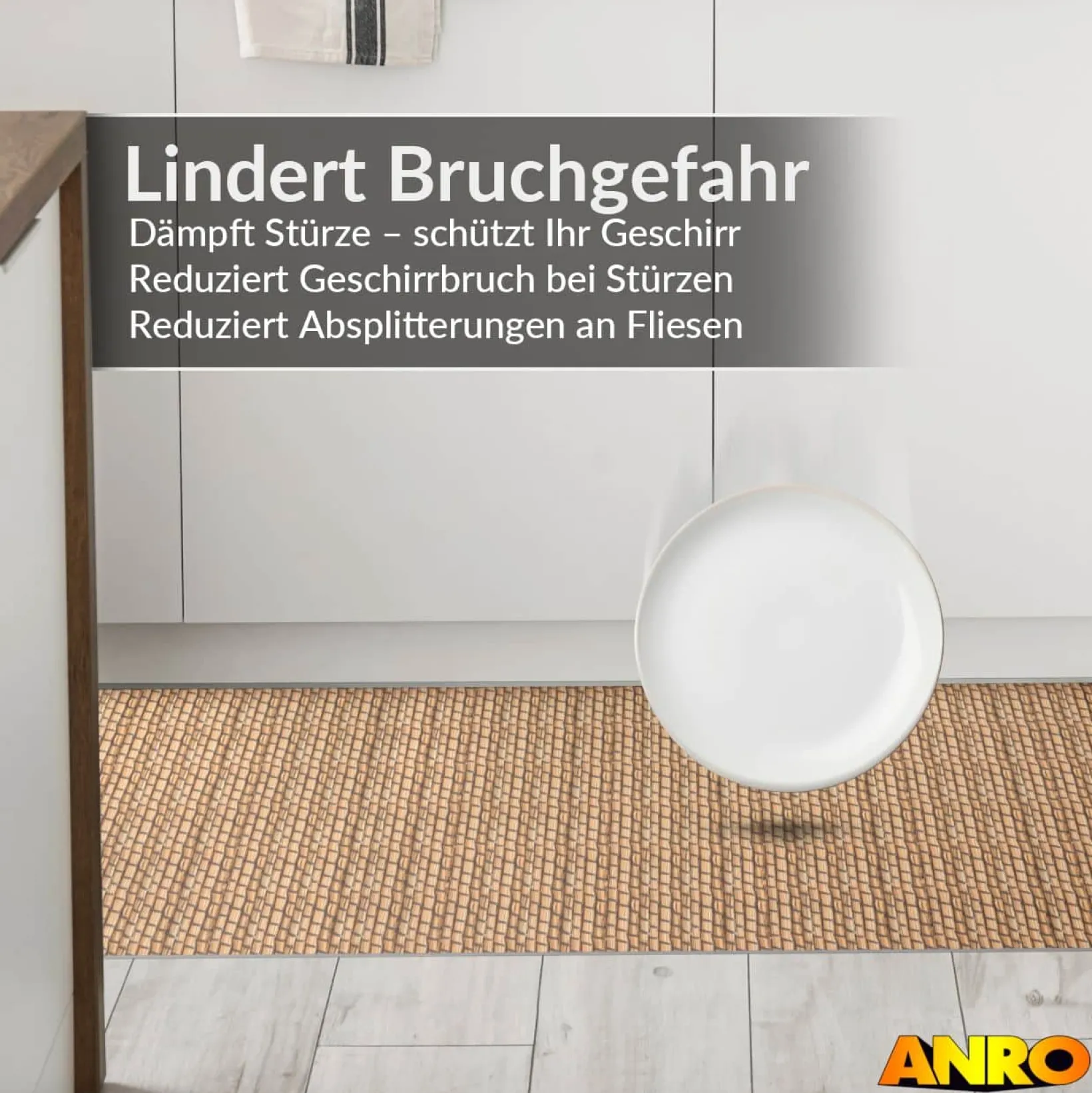 Küchenteppich Küchenläufer abwaschbar Teppichläufer Küche rutschfest Flur Läufer pflegeleicht Flechtwerk Optik Breite 67cm