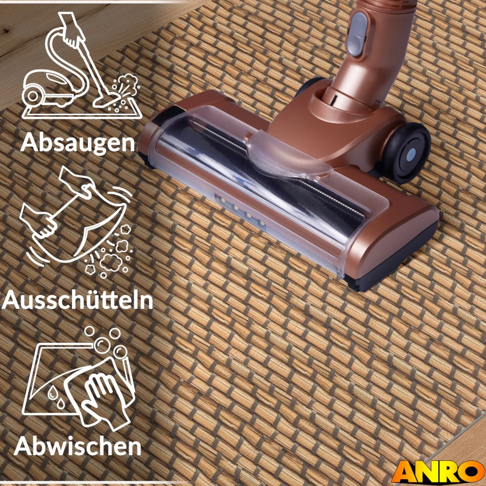 Küchenteppich Küchenläufer abwaschbar Teppichläufer Küche rutschfest Flur Läufer pflegeleicht Flechtwerk Optik Breite 67cm