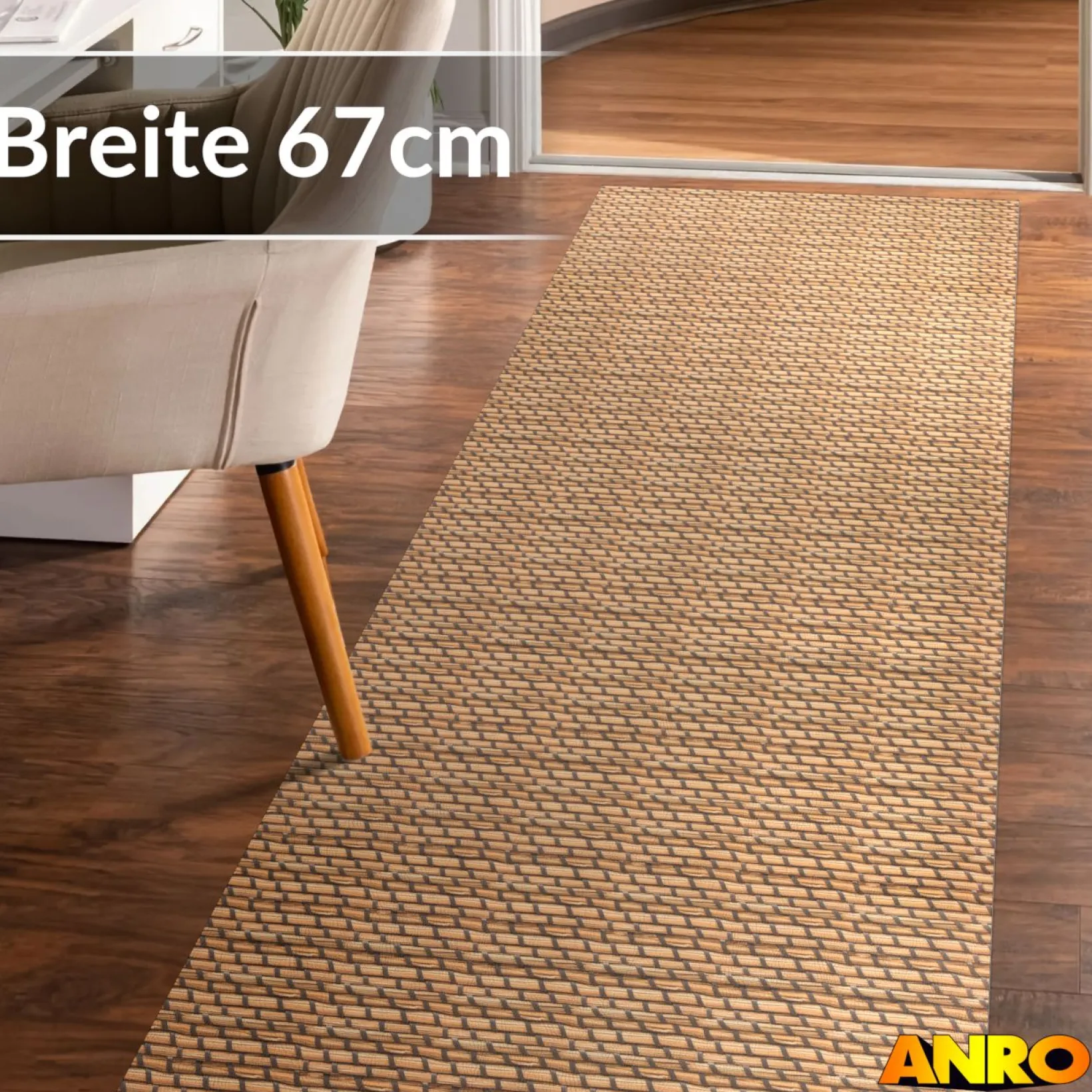 Küchenteppich Küchenläufer abwaschbar Teppichläufer Küche rutschfest Flur Läufer pflegeleicht Flechtwerk Optik Breite 67cm