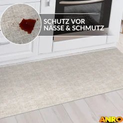 Küchenteppich Küchenläufer abwaschbar Teppichläufer Küche rutschfest Flur Läufer pflegeleicht Uni Grau Breite 67cm