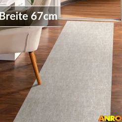 Küchenteppich Küchenläufer abwaschbar Teppichläufer Küche rutschfest Flur Läufer pflegeleicht Uni Grau Breite 67cm
