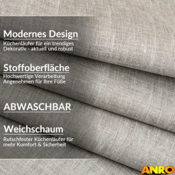 Küchenteppich Küchenläufer abwaschbar Teppichläufer Küche rutschfest Flur Läufer pflegeleicht Uni Grau Breite 67cm