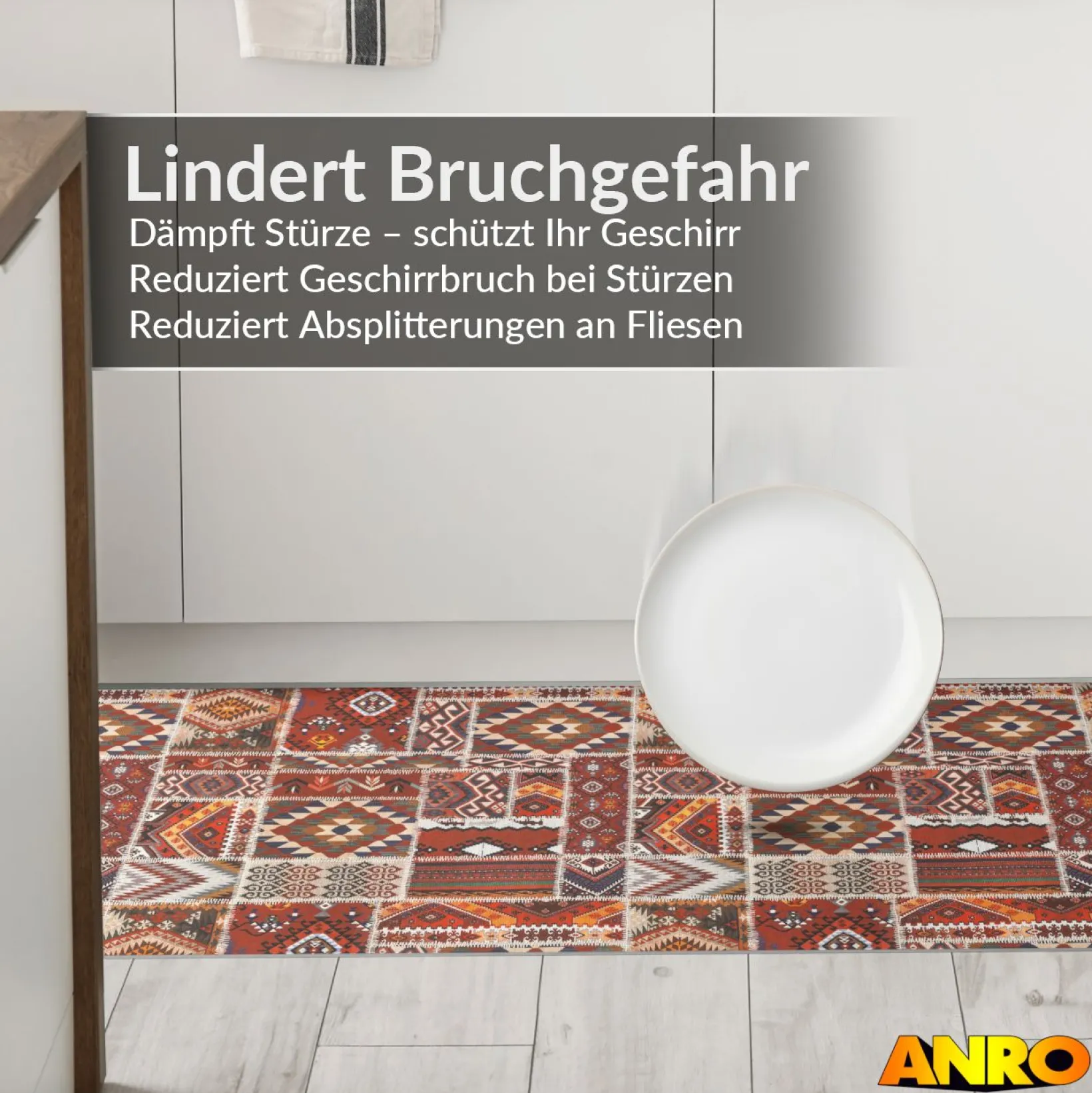 Küchenteppich Küchenläufer abwaschbar Teppichläufer Küche rutschfest Flur Läufer pflegeleicht Amaru Breite 67cm