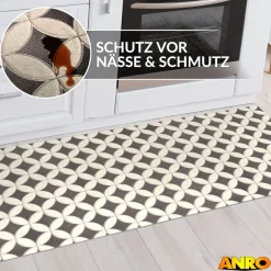 Küchenteppich Küchenläufer abwaschbar Teppichläufer Küche rutschfest Flur Läufer pflegeleicht Runde Fliesen Grau Breite 67cm