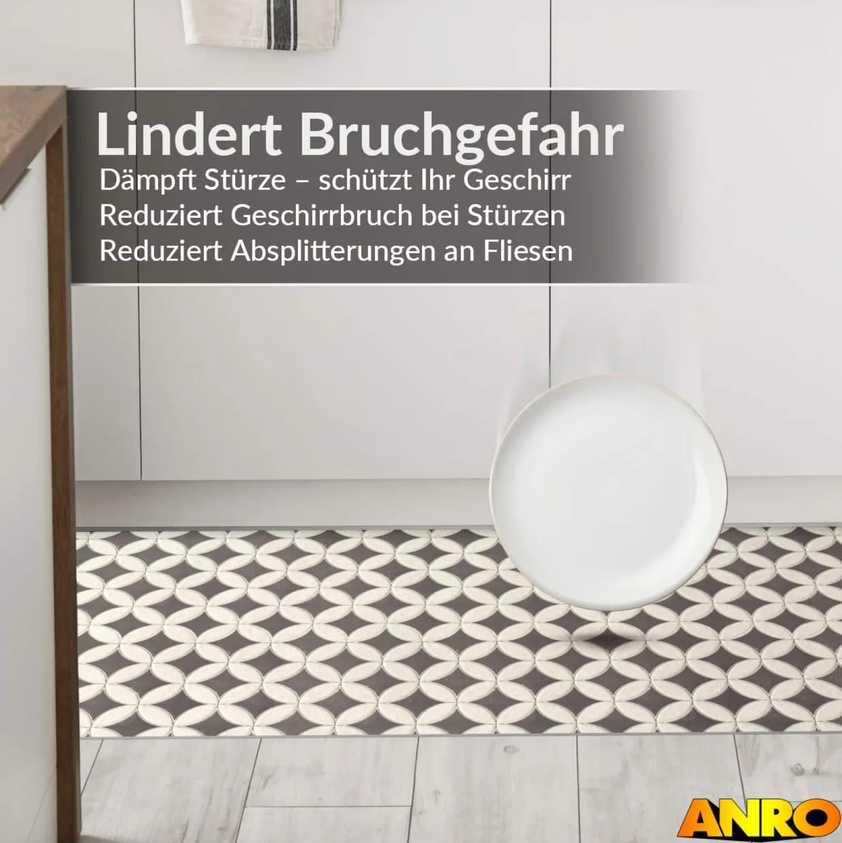 Küchenteppich Küchenläufer abwaschbar Teppichläufer Küche rutschfest Flur Läufer pflegeleicht Runde Fliesen Grau Breite 67cm