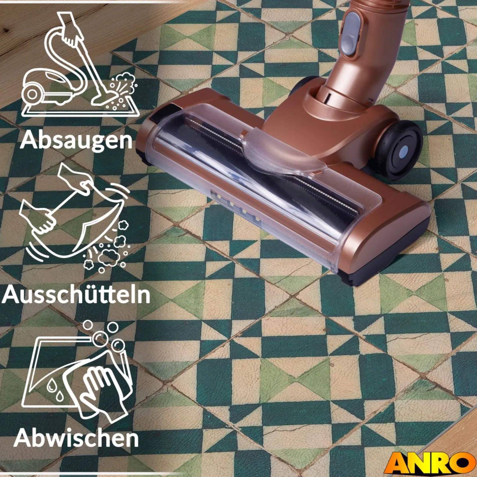 Küchenteppich Küchenläufer abwaschbar Teppichläufer Küche rutschfest Flur Läufer pflegeleicht Azulejo-Design Breite 67cm