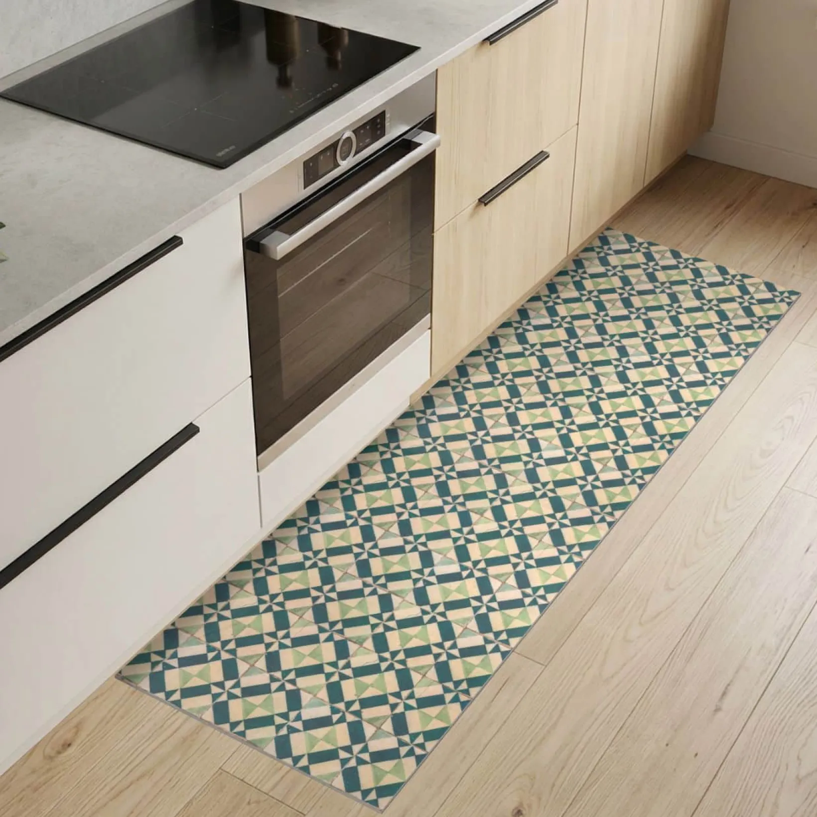 Küchenteppich Küchenläufer abwaschbar Teppichläufer Küche rutschfest Flur Läufer pflegeleicht Azulejo-Design Breite 67cm