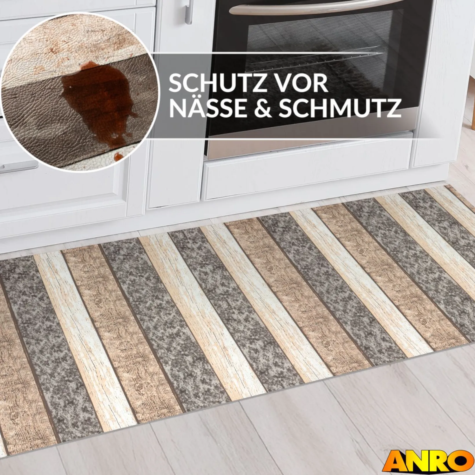 Küchenteppich Küchenläufer abwaschbar Teppichläufer Küche rutschfest Flur Läufer pflegeleicht Holz Breite 67cm