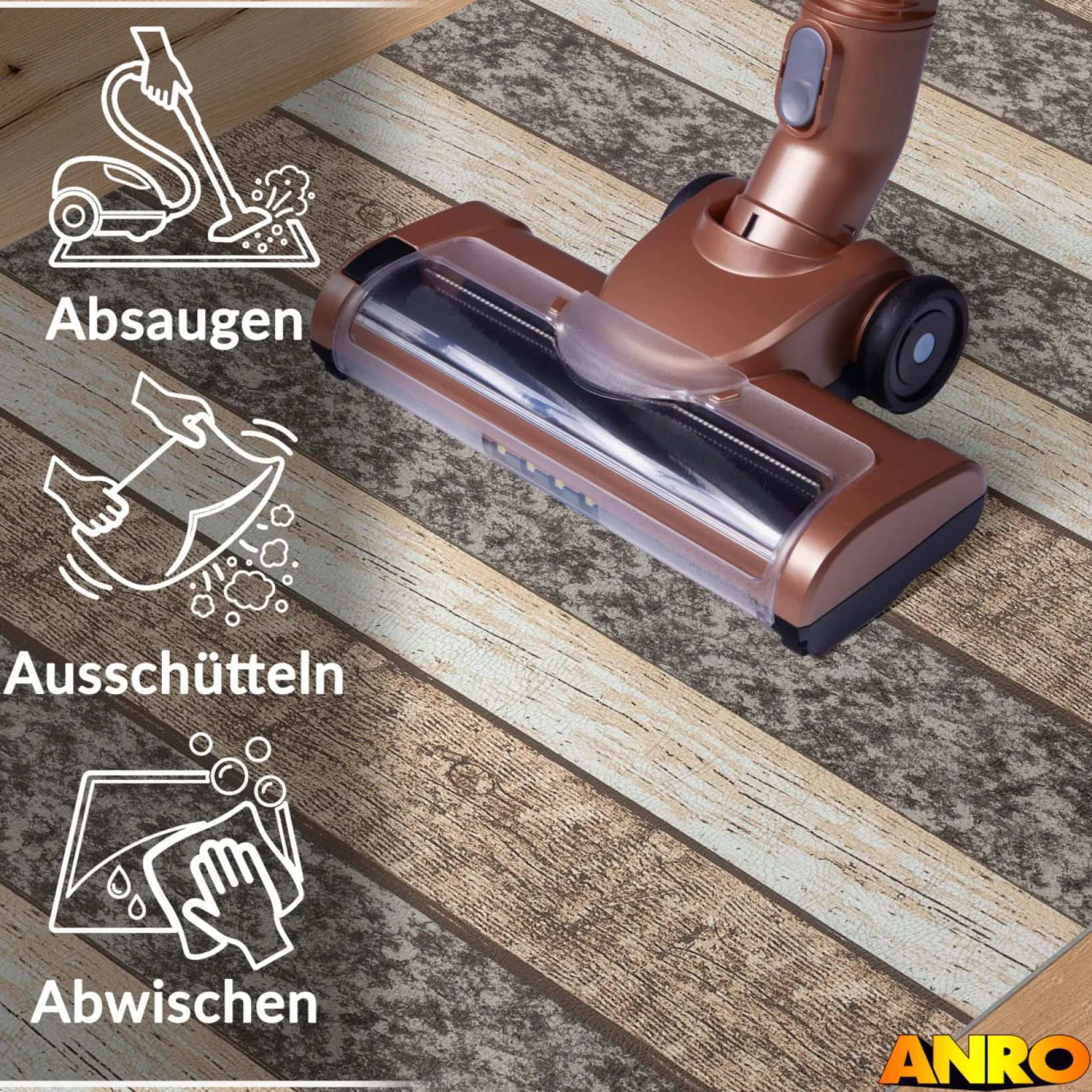 Küchenteppich Küchenläufer abwaschbar Teppichläufer Küche rutschfest Flur Läufer pflegeleicht Holz Breite 67cm