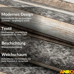 Küchenteppich Küchenläufer abwaschbar Teppichläufer Küche rutschfest Flur Läufer pflegeleicht Holz Breite 67cm