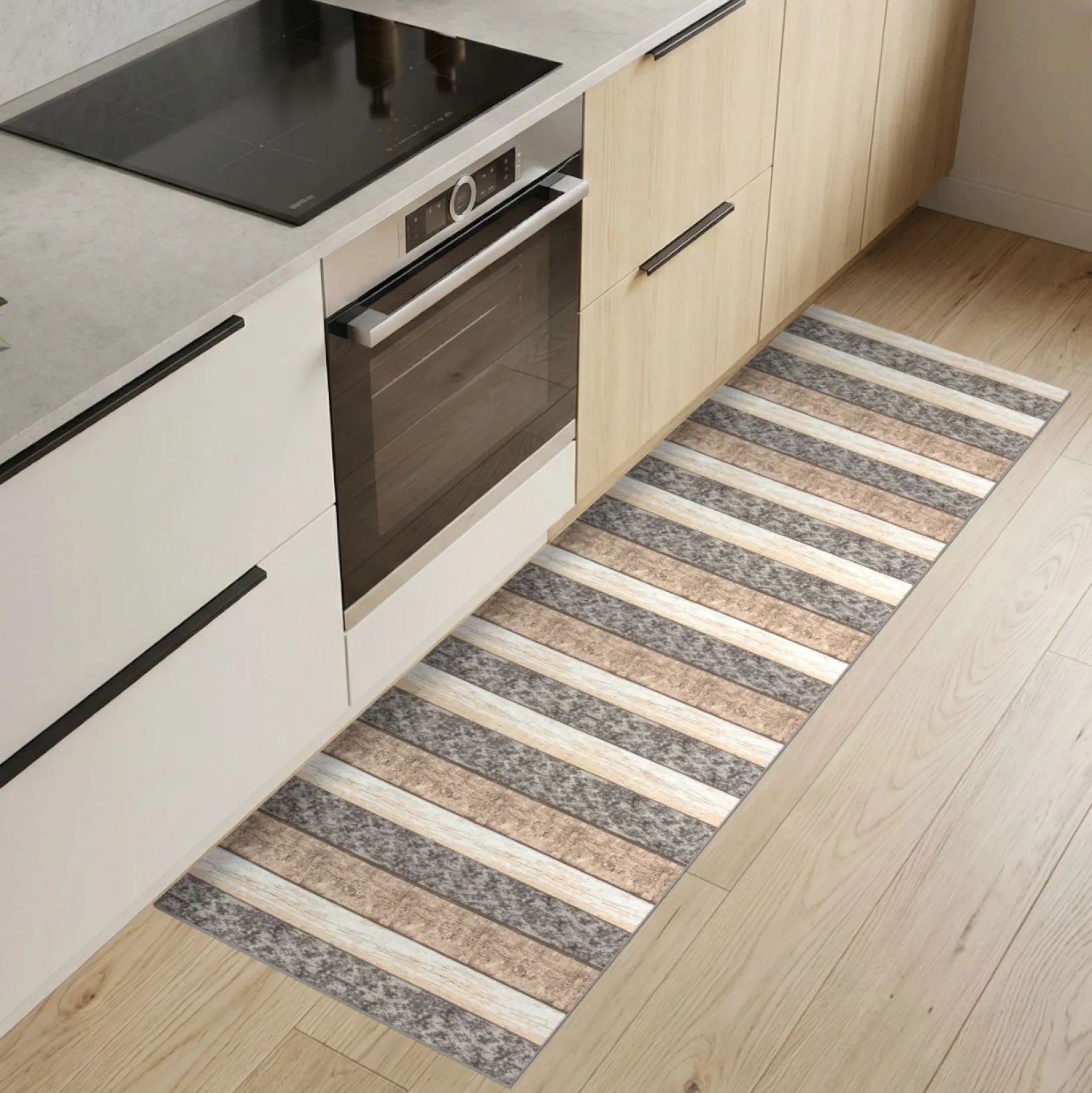 Küchenteppich Küchenläufer abwaschbar Teppichläufer Küche rutschfest Flur Läufer pflegeleicht Holz Breite 67cm