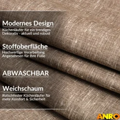 Küchenteppich Küchenläufer abwaschbar Teppichläufer Küche rutschfest Flur Läufer pflegeleicht Uni Braun Breite 67cm