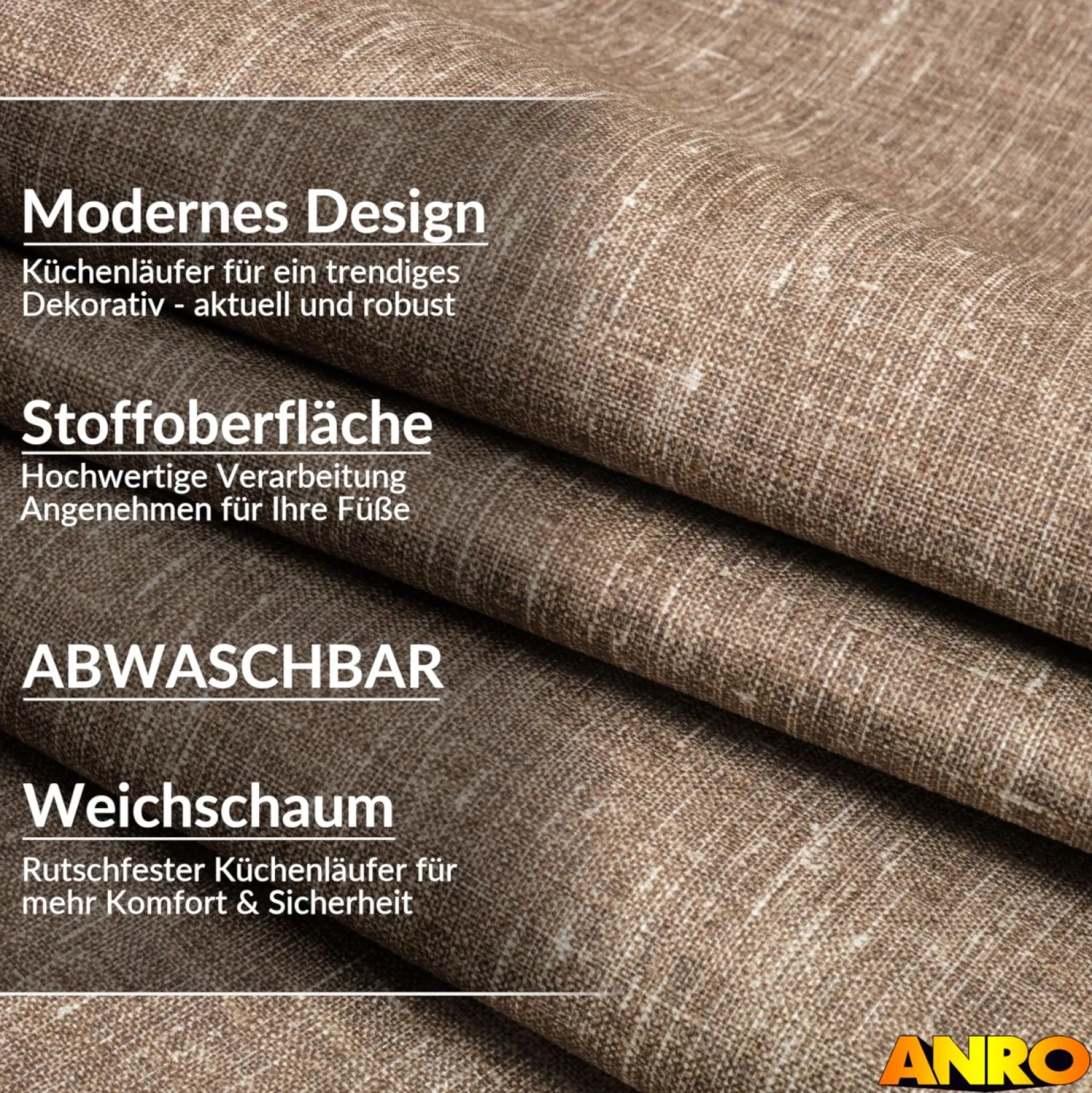 Küchenteppich Küchenläufer abwaschbar Teppichläufer Küche rutschfest Flur Läufer pflegeleicht Uni Braun Breite 67cm