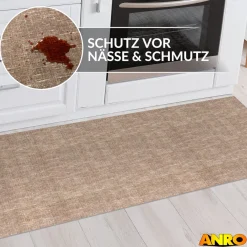 Küchenteppich Küchenläufer abwaschbar Teppichläufer Küche rutschfest Flur Läufer pflegeleicht Uni Braun Breite 67cm