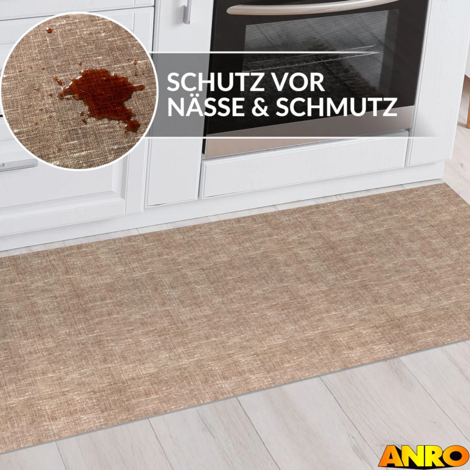Küchenteppich Küchenläufer abwaschbar Teppichläufer Küche rutschfest Flur Läufer pflegeleicht Uni Braun Breite 67cm