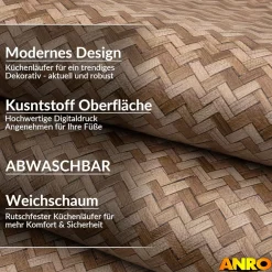 Küchenteppich Küchenläufer abwaschbar Teppichläufer Küche rutschfest Flur Läufer pflegeleicht Rattanoptik Breite 67cm
