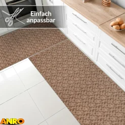 Küchenteppich Küchenläufer abwaschbar Teppichläufer Küche rutschfest Flur Läufer pflegeleicht Rattanoptik Breite 67cm