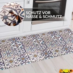 Küchenteppich Küchenläufer abwaschbar Teppichläufer Küche rutschfest Flur Läufer pflegeleicht Blaue Fliesen Breite 67cm