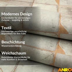 Küchenteppich Küchenläufer abwaschbar Teppichläufer Küche rutschfest Flur Läufer pflegeleicht Rustikale Optik Breite 67cm