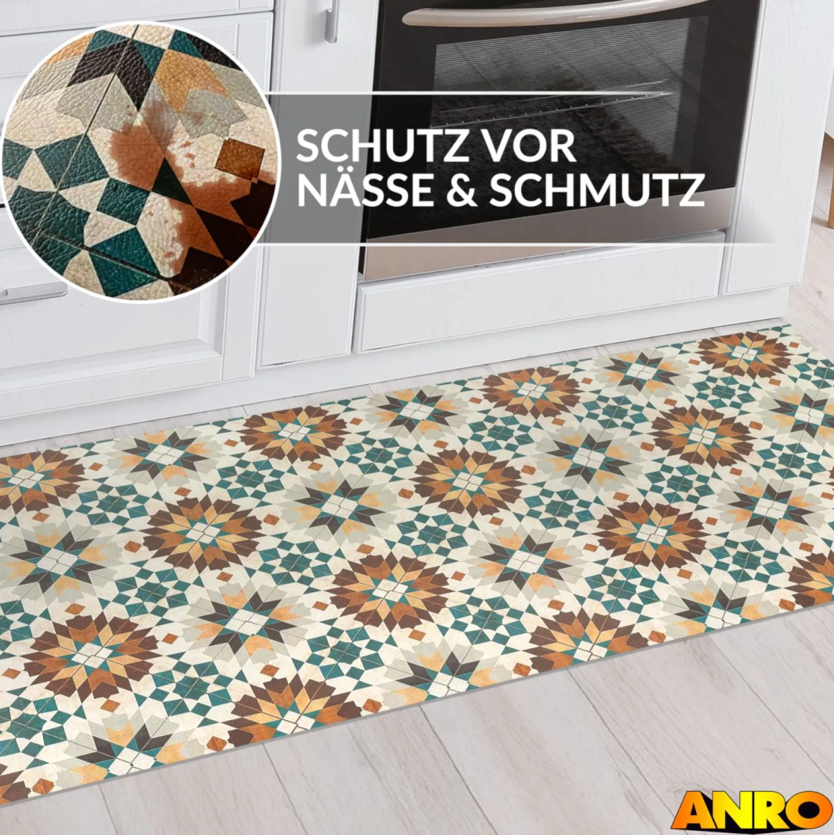 Küchenteppich Küchenläufer abwaschbar Teppichläufer Küche rutschfest Flur Läufer pflegeleicht Vintagefliesen Breite 67cm