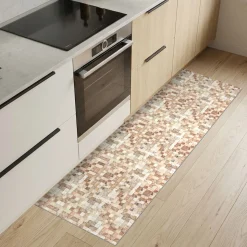 Küchenteppich Küchenläufer abwaschbar Teppichläufer Küche rutschfest Flur Läufer pflegeleicht Travertin-Mosaik Breite 67cm