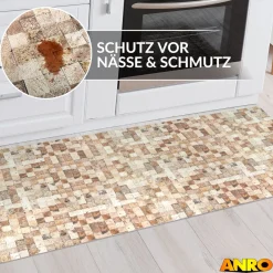 Küchenteppich Küchenläufer abwaschbar Teppichläufer Küche rutschfest Flur Läufer pflegeleicht Travertin-Mosaik Breite 67cm