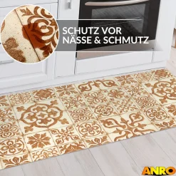 Küchenteppich Küchenläufer abwaschbar Teppichläufer Küche rutschfest Flur Läufer pflegeleicht Ornamentfliesen Breite 67cm