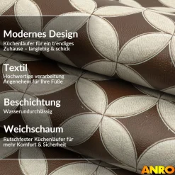 Küchenteppich Küchenläufer abwaschbar Teppichläufer Küche rutschfest Flur Läufer pflegeleicht Runde Fliesen Beige Breite 67cm