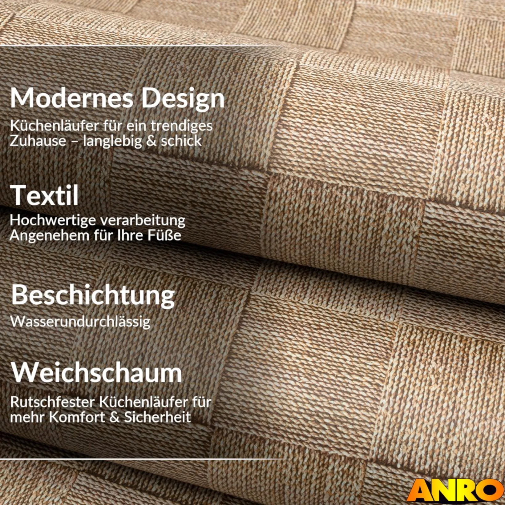 Küchenteppich Küchenläufer abwaschbar Teppichläufer Küche rutschfest Flur Läufer pflegeleicht Patchwork Seil Breite 67cm