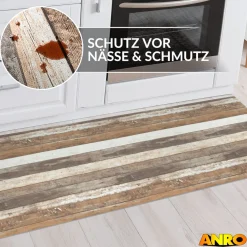 Küchenteppich Küchenläufer abwaschbar Teppichläufer Küche rutschfest Flur Läufer pflegeleicht Holzbrett Breite 67cm