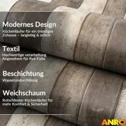 Küchenteppich Küchenläufer abwaschbar Teppichläufer Küche rutschfest Flur Läufer pflegeleicht Holzbrett Breite 67cm