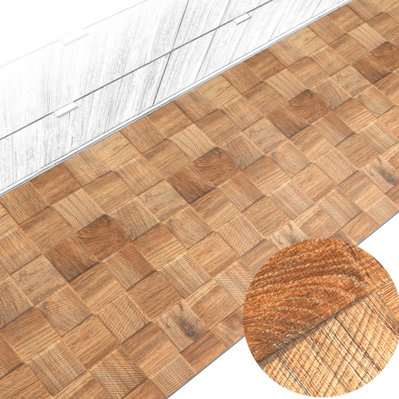 Küchenteppich Küchenläufer abwaschbar Teppichläufer Küche rutschfest Flur Läufer pflegeleicht Patchwork Holz Beige Breite 67cm