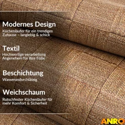Küchenteppich Küchenläufer abwaschbar Teppichläufer Küche rutschfest Flur Läufer pflegeleicht Patchwork Holz Beige Breite 67cm