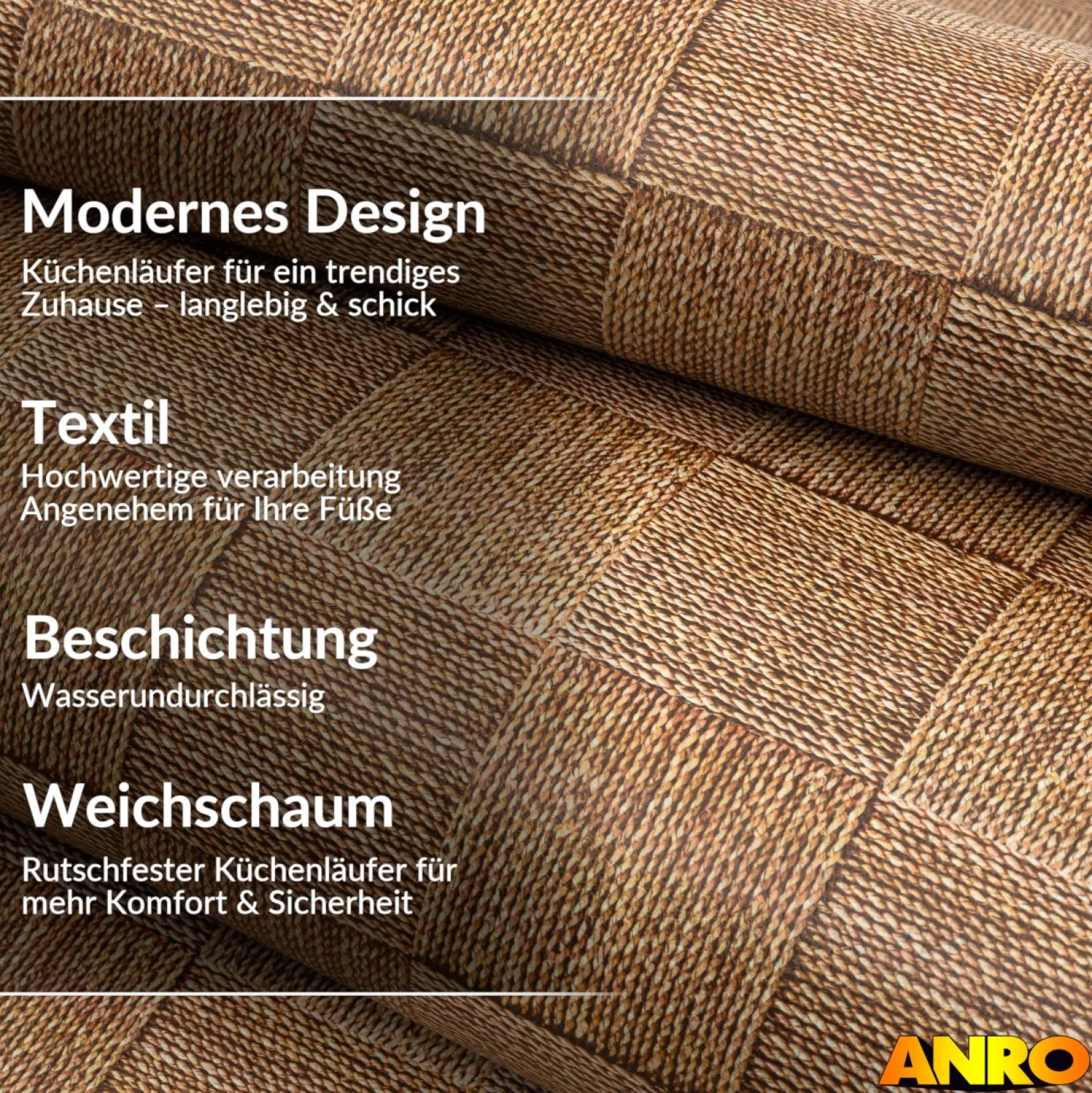 Küchenteppich Küchenläufer abwaschbar Teppichläufer Küche rutschfest Flur Läufer pflegeleicht Patchwork Holz Beige Breite 67cm