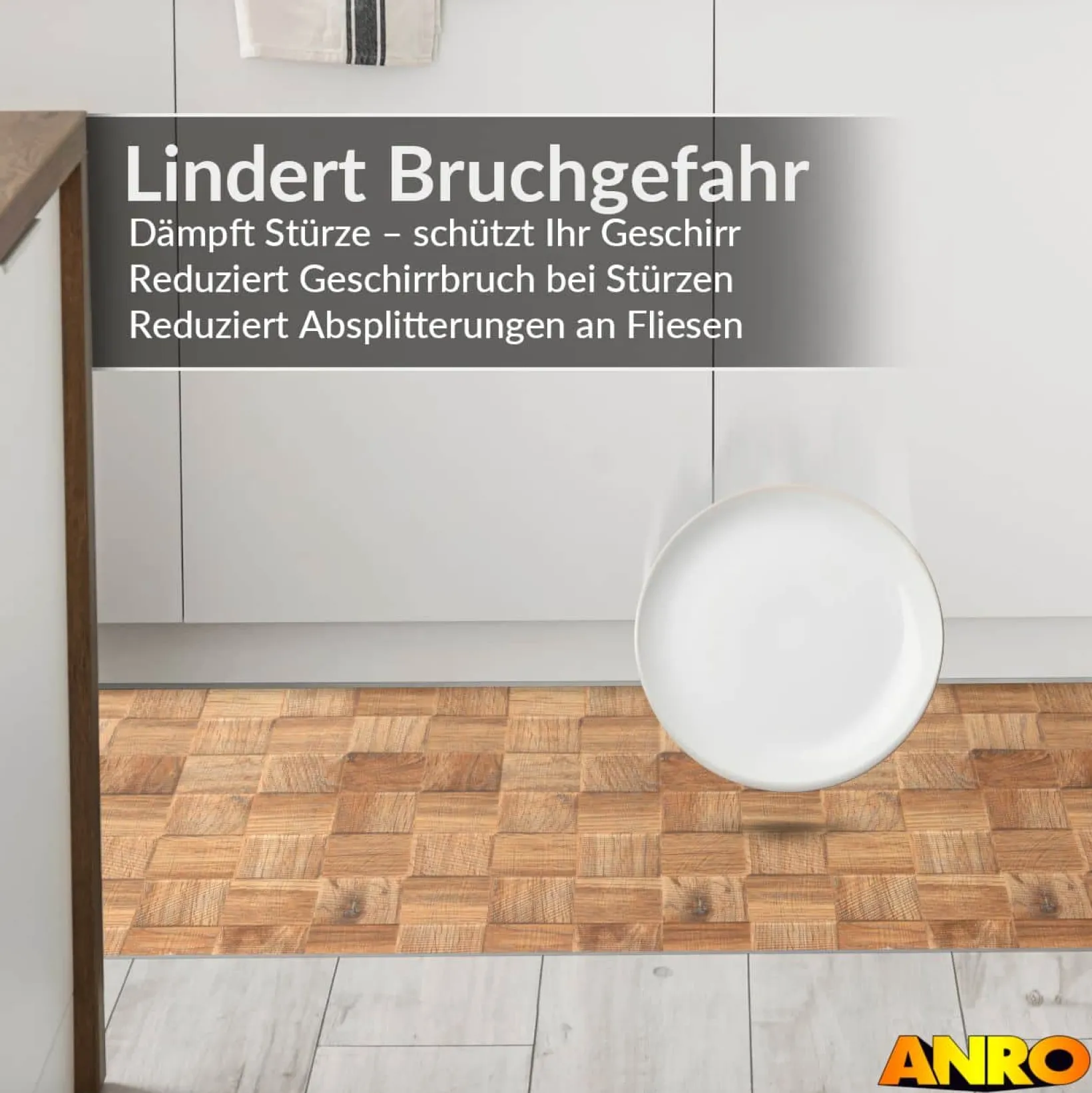 Küchenteppich Küchenläufer abwaschbar Teppichläufer Küche rutschfest Flur Läufer pflegeleicht Patchwork Holz Beige Breite 67cm