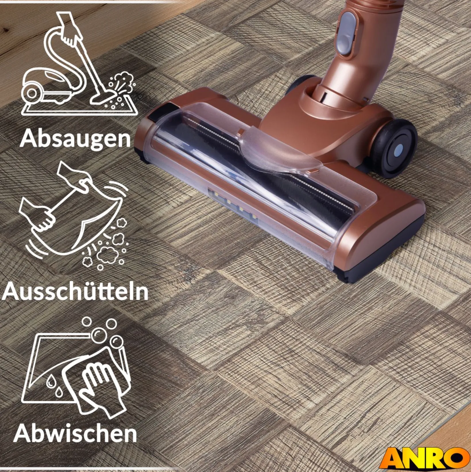 Küchenteppich Küchenläufer abwaschbar Teppichläufer Küche rutschfest Flur Läufer pflegeleicht Patchwork Holz Graubeige Breite 67cm