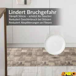 Küchenteppich Küchenläufer abwaschbar Teppichläufer Küche rutschfest Flur Läufer pflegeleicht Patchwork Holz Graubeige Breite 67cm