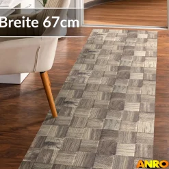 Küchenteppich Küchenläufer abwaschbar Teppichläufer Küche rutschfest Flur Läufer pflegeleicht Patchwork Holz Graubeige Breite 67cm