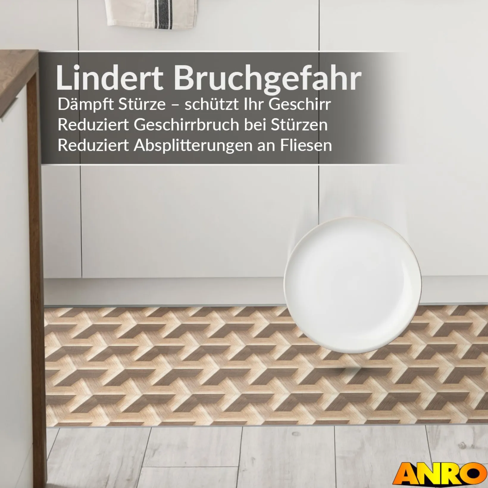 Küchenteppich Küchenläufer abwaschbar Teppichläufer Küche rutschfest Flur Läufer pflegeleicht 3D Breite 67cm