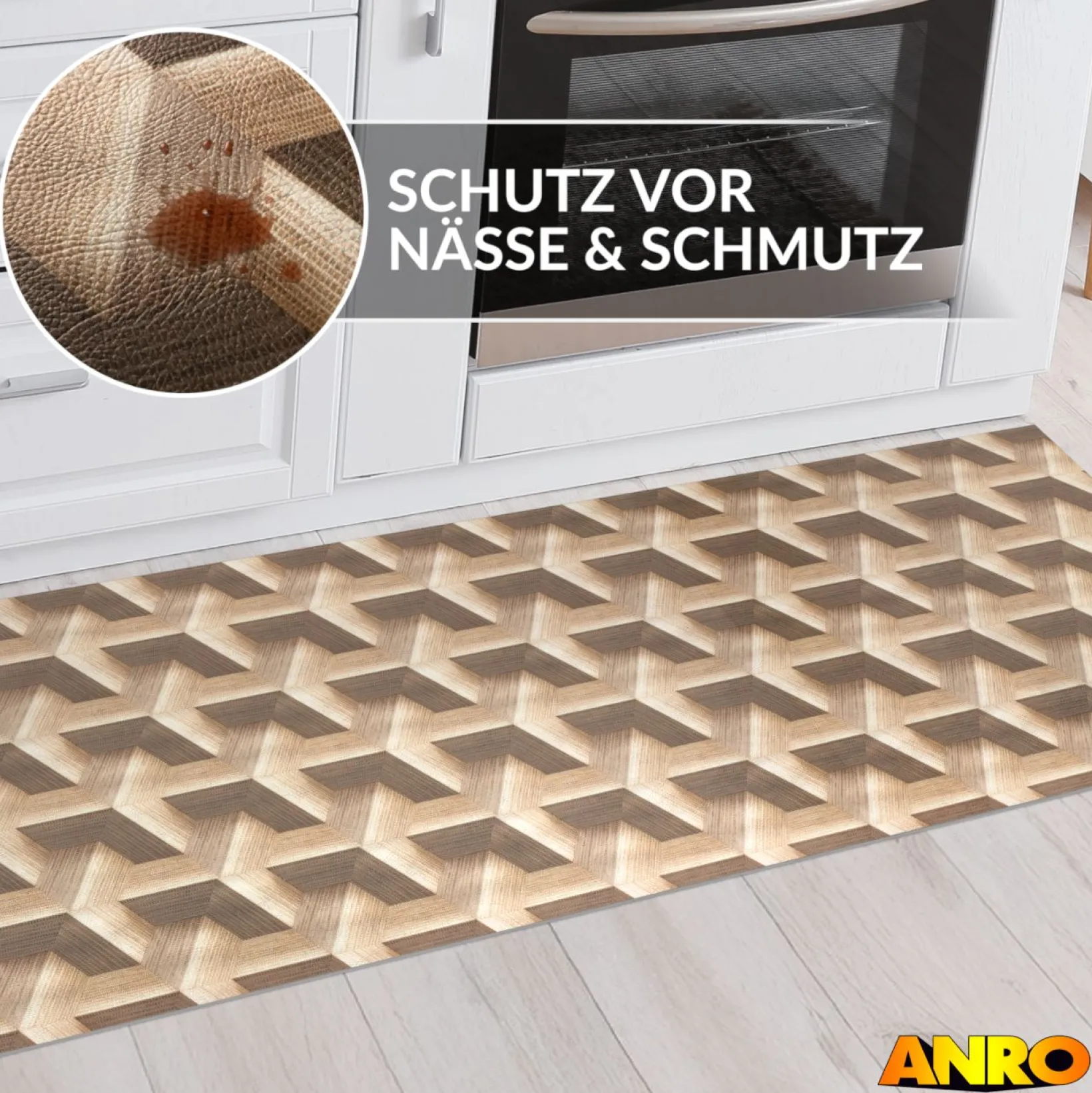 Küchenteppich Küchenläufer abwaschbar Teppichläufer Küche rutschfest Flur Läufer pflegeleicht 3D Breite 67cm