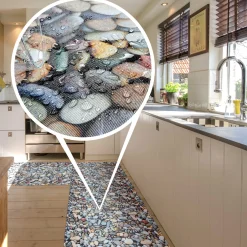 Küchenteppich Läufer Flur Teppichläufer rutschfest abwaschbar Steine Kieselstrand Mehrfarbig