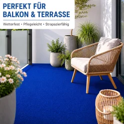 Kunstrasen Rasenteppich für Balkon Terrasse Meterware Blau