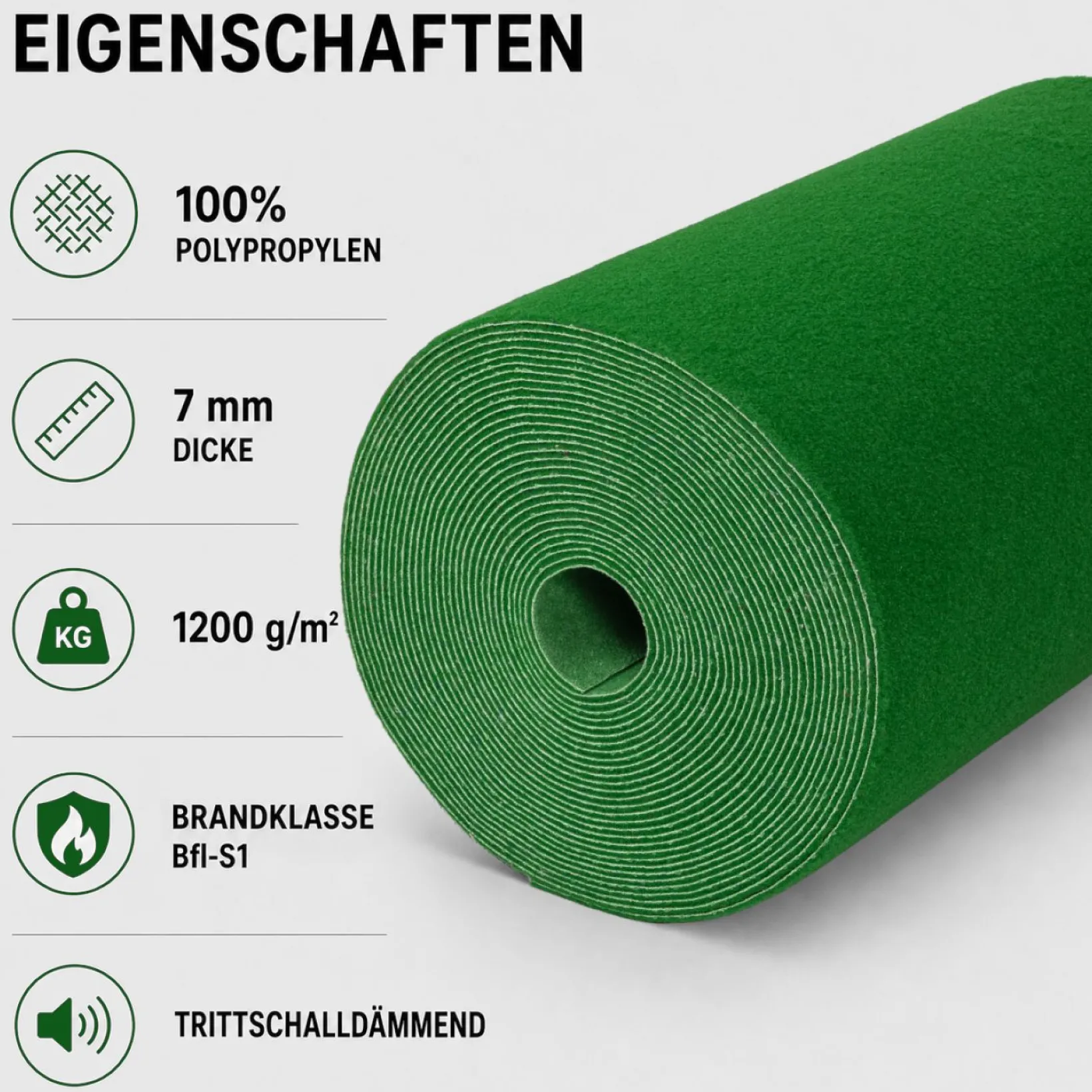 Kunstrasen Rasenteppich für Balkon Terrasse Meterware Grün